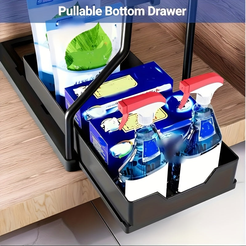 Lot de 2 organisateurs sous évier avec tiroirs coulissants – Rangement de placard durable pour salle de bain et cuisine, rangement vertical gain de place, disponible en noir et blanc