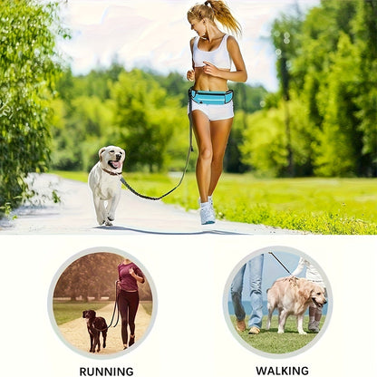 Laisse pour chien mains libres avec pochette zippée et double poignée rembourrée – Laisse élastique antichoc pour la marche, le jogging et l'entraînement à la course, laisse ventrale pour propriétaires d'animaux actifs