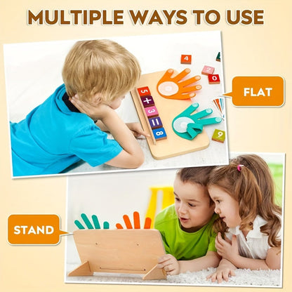 Kids Finger Math Counting Board Set – 13 Digit Blocks, 10 Cards, 2 Bases & Bracket, STEM Addition Subtraction Learning Toy, Preschool Gift for Christmas Halloween