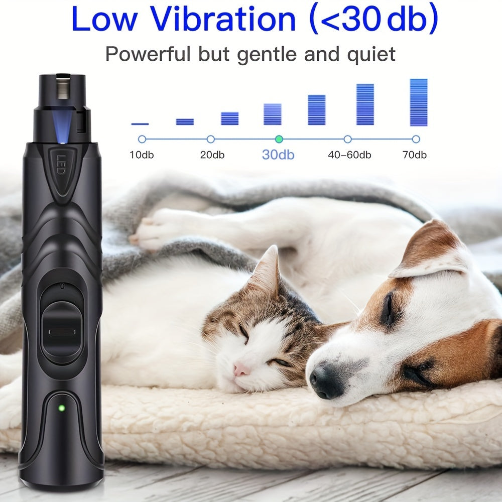Coupe-griffes pour chien avec lumière LED - Lime à griffes rechargeable et silencieuse, 2 vitesses, coupe indolore pour grands et petits chiens, chargement USB avec meule