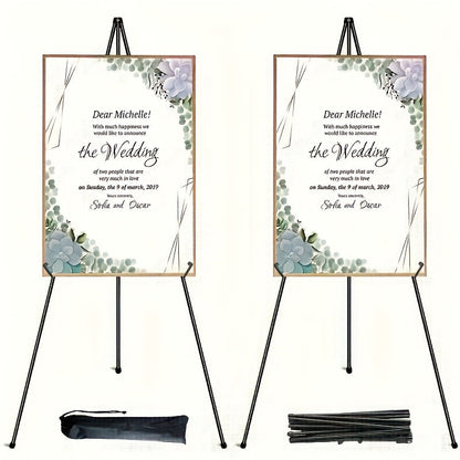 Easel Stand 63 Inch Portable Floor Easel Metal Tripod with Carry Bag for Wedding Signs Poster Display Black Gold 1 or 2 Pack