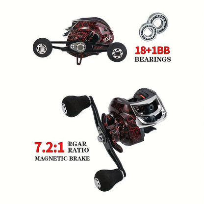 Moulinet Baitcasting 18+1BB haute vitesse, double système de freinage – Frein max 20LB, acier inoxydable, poignée ergonomique, droitier & gaucher, moulinet pour pêche au bar et à la carpe en eau douce et en mer