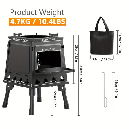 Réchaud de camping portable à bois avec ciseaux barbecue - Poêle de randonnée léger et kit de grill de pique-nique pour le voyage et le camping