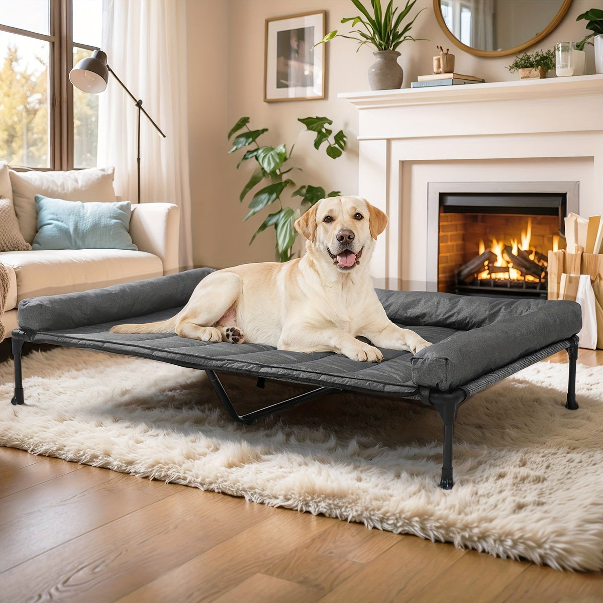 Lit surélevé rafraîchissant pour chien avec matelas amovible – Canapé pour chien surélevé avec rebords, filet respirant et pieds antidérapants pour une utilisation en intérieur et en extérieur
