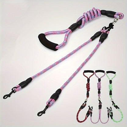 Dual Dog Leash with Wave Pattern – Detachable Tangle-Free Nylon Coupler Lead for Walking Two Dogs – No-Tangle Double Dog Leash for Small Medium Large Breeds Outdoor Walking & Training