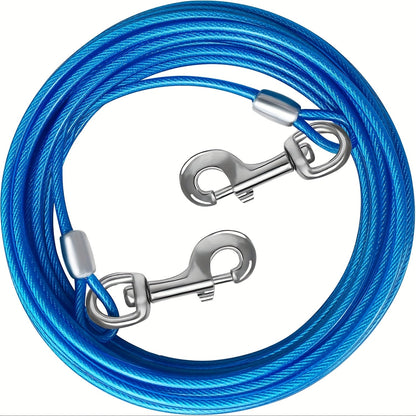 Câble d'attache pour chien pour jardin – Laisse en fil d'acier robuste pour extérieur de 3/4,5/6/9 mètres avec clips durables, pour grands chiens jusqu'à 75 kg, bleu