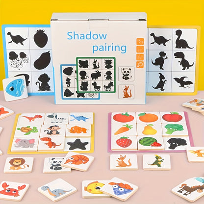 Jeu éducatif Montessori de correspondance d'ombres et de différences : blocs de puzzle en bois pour l'entraînement cérébral, jouet STEM pour le développement cognitif des enfants de 3 ans et plus, cadeau pour filles et garçons