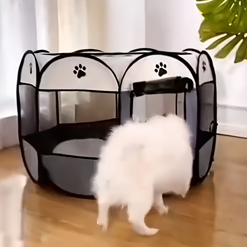 Enclos pliable octogonal pour animaux, niche toutes saisons et lit pour chat – Cage pour chiens et chats en tissu Oxford résistant aux rayures, parc portable pliable pour intérieur, extérieur, camping et voyage