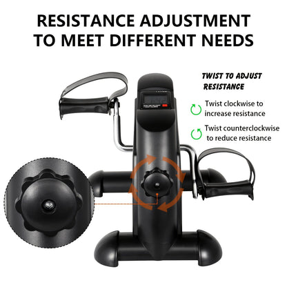 Pédalier d'appartement sous bureau avec écran LCD – Mini vélo pour exercices des bras et des jambes, appareil de sport à faible impact avec résistance réglable pour bureau à domicile, noir