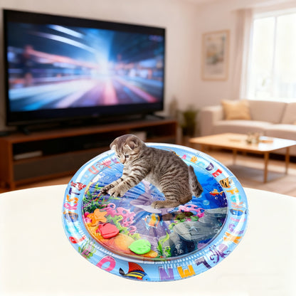 Tapis de jeu aquatique interactif pour chat avec poissons flottants – Jouet sensoriel en PVC anti-éclaboussures pour chats d'intérieur, sans pile nécessaire, tapis ludique anti-ennui pour races  moyennes