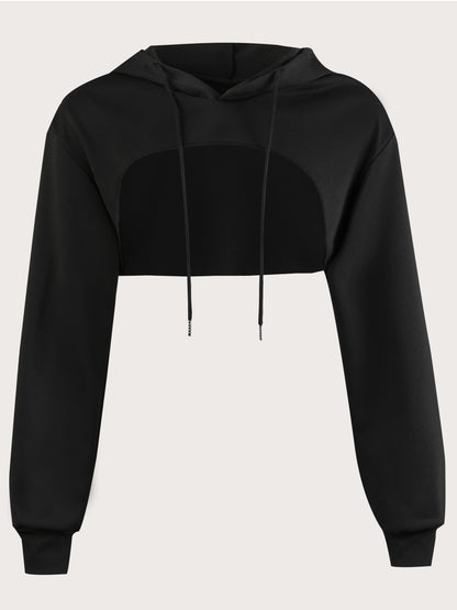 Women's Super Short Crop Hoodie – Drawstring Hood Dipped Hem 100% Polyester Casual Pullover Top for Fall & Winter