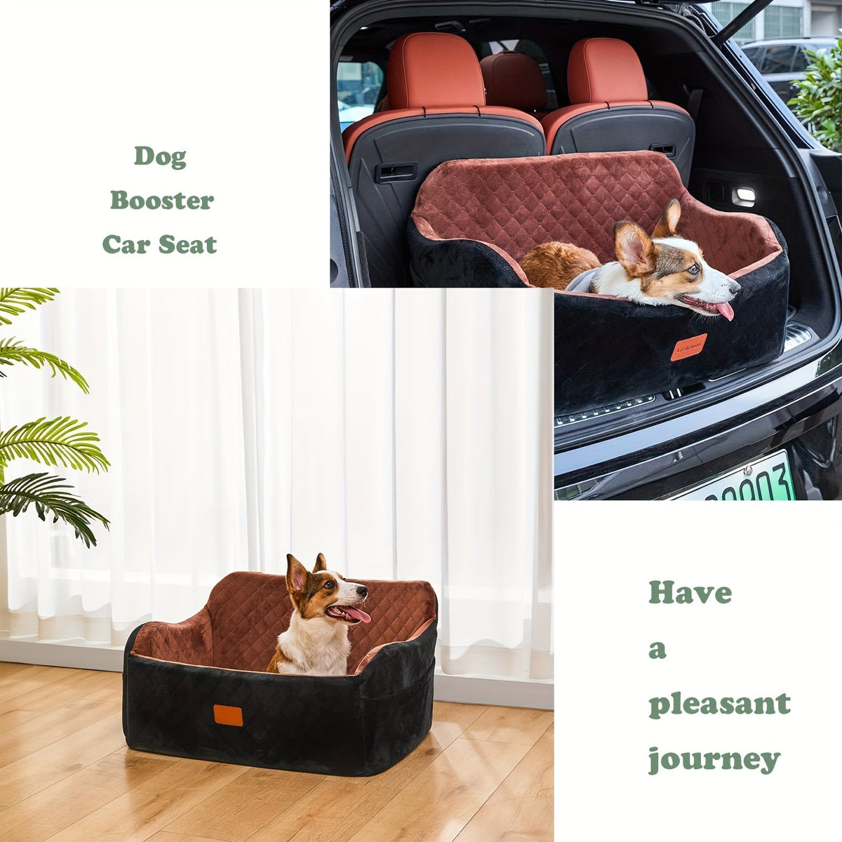 Siège auto pour chiens de taille moyenne à grande – Panier de voyage lavable en mousse à mémoire de forme pour animaux avec passage pour ceinture de sécurité, sangles réglables et installation en 3 points, Gris Noir Marron Tout Noir Noir Gris