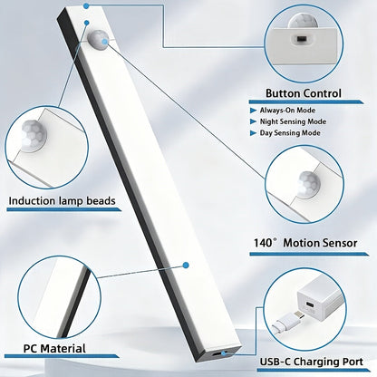 Lampes d'armoire à détecteur de mouvement LED rechargeables par USB, 6, 9, 12 pièces, veilleuse sans fil, 3 modes réglables pour chambre, escalier, cuisine, placard, sous armoire, lecture au chevet, couloir, éclairage domestique