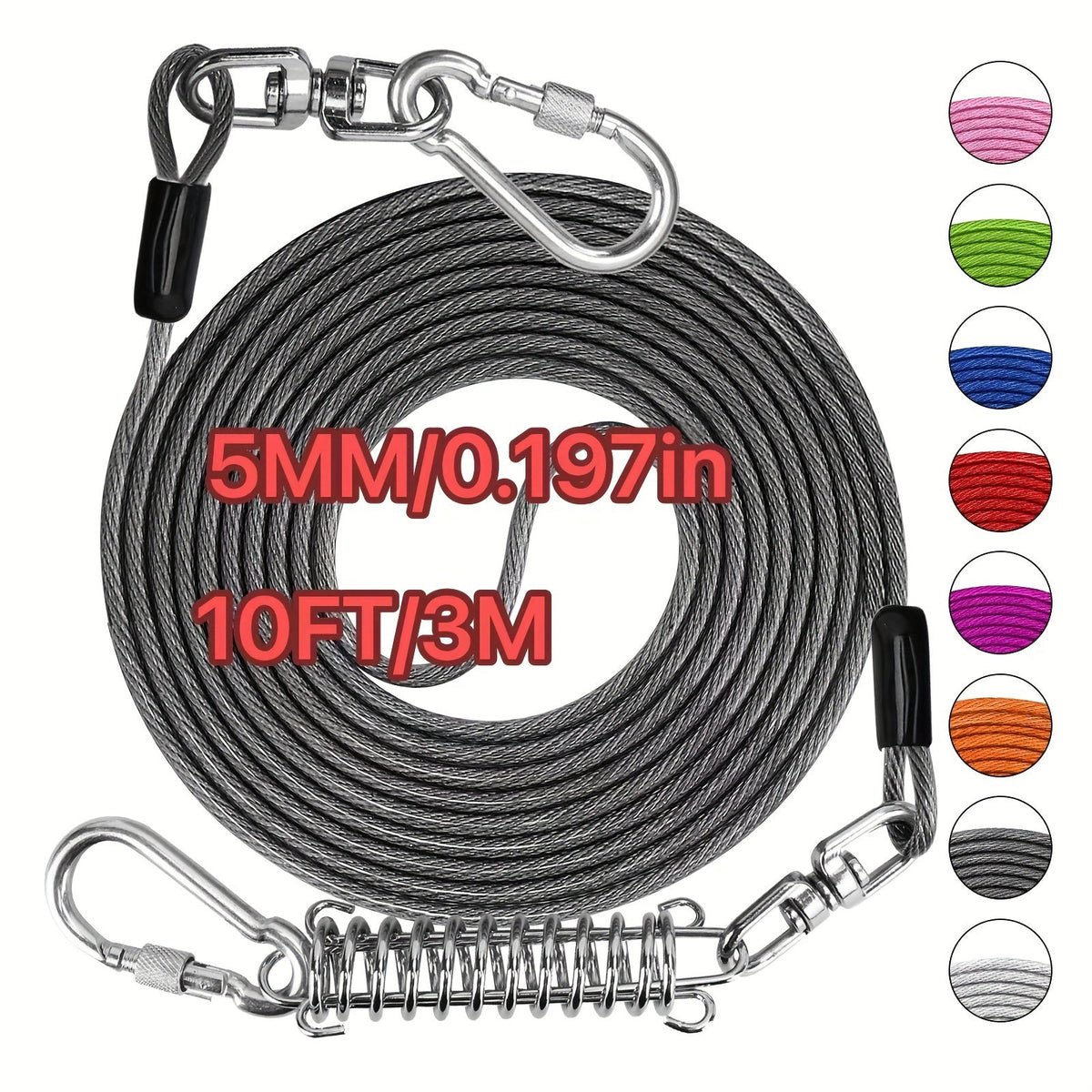 Laisse pour chien ultra-résistante de 1,8, 3, 4,5, 9, 15, 23 ou 30 mètres, câble d'attache d'entraînement pour grands chiens jusqu'à 225 kg, corde de course durable et résistante aux morsures pour le jardin