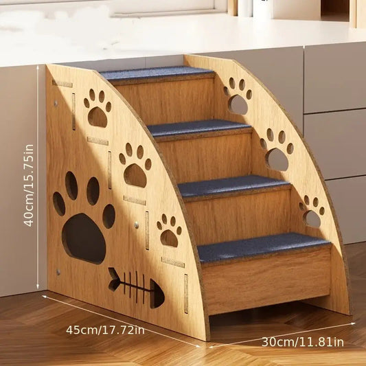 Escalier pour animaux en bois massif, 2 à 4 marches avec rampe et garde-corps de sécurité antidérapants – Marchepieds pour chien de 38 cm pour lit et canapé, chiens de petite et moyenne taille, animaux âgés et chats