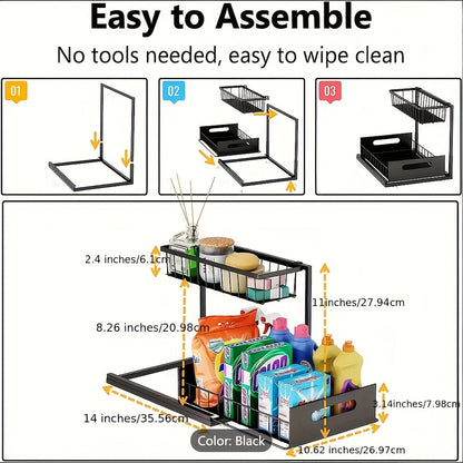Pull Out Under Sink Organizer 2-Tier Slide-Out Cabinet Shelf, Kitchen Bathroom Utility Rack Storage Shelves, Sliding Cabinet Organizer for Under Sink Kitchen Bathroom Pantry – 1 or 2 Pack Options