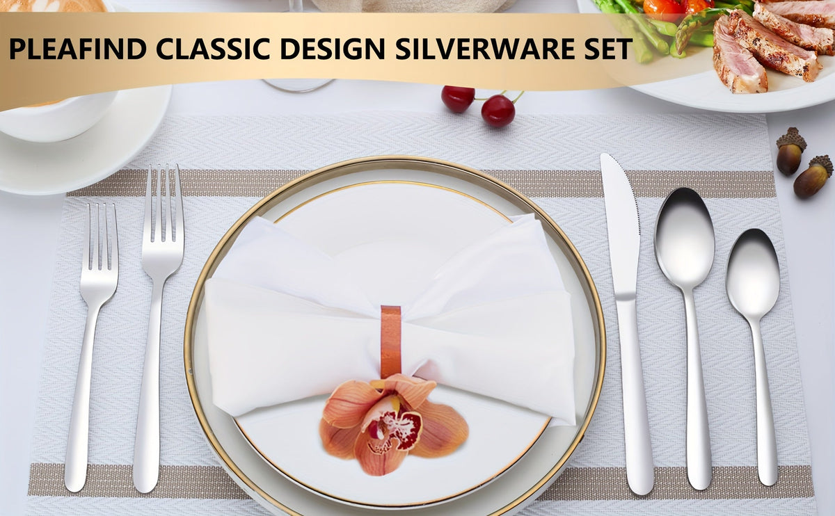 Ensemble de couverts en acier inoxydable 60/90 pièces – Argenterie pour 12 à 18 personnes avec coffret cadeau, couteaux à steak, fourchettes à salade, cuillères à dessert, lavable au lave-vaisselle, pour la maison, mariage, camping, fête, Halloween