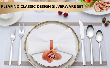 Ensemble de couverts en acier inoxydable 60/90 pièces – Argenterie pour 12 à 18 personnes avec coffret cadeau, couteaux à steak, fourchettes à salade, cuillères à dessert, lavable au lave-vaisselle, pour la maison, mariage, camping, fête, Halloween
