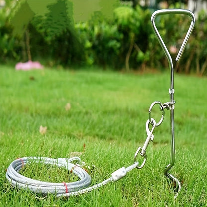 Dog Tie Out Stake 360° Anti-Tangle Galvanized Ground Anchor - Heavy Duty Dog Stake for Yard Camping Outdoor, Swivel No-Tangle Dog Leash Stake with Tie Out Cable