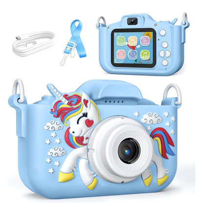 Appareil photo pour enfants, caméra numérique HD 1080P 48MP avec enregistrement vidéo, 5 jeux intégrés, mode selfie - Appareil photo pour filles et garçons de 3 à 12 ans, cadeau d'anniversaire, Noël ou Halloween (rose ou bleu)
