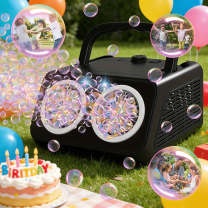 Machine à bulles automatique améliorée, conception épaissie à 2 ventilateurs, plus de 20 000 bulles par minute, sur secteur ou sur piles, souffleur de bulles portable pour intérieur et extérieur pour fêtes d'anniversaire, mariages, enfants, blanc noir