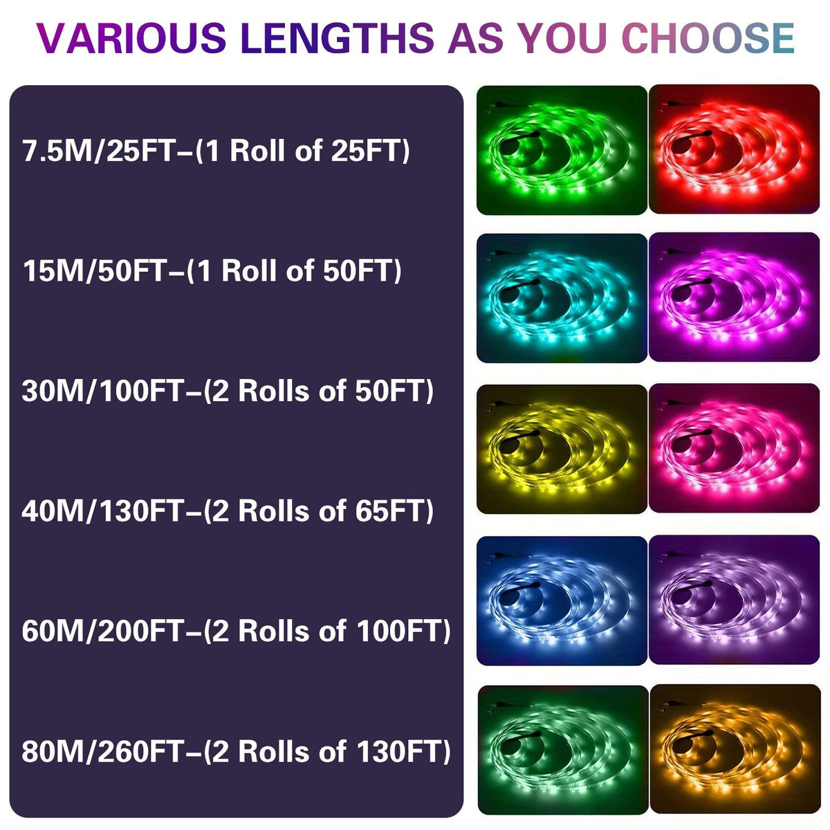Ruban LED RVB de 15 m à 80 m – Changement de couleur avec télécommande 44 touches, mode DIY, intensité réglable, pour chambre, salon, Noël, fêtes et décoration intérieure