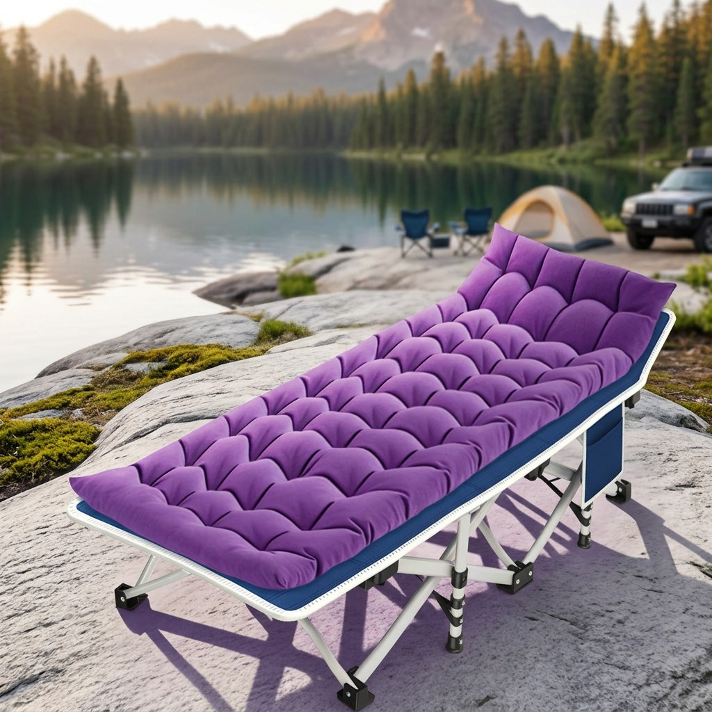 Lit de camp XXL de 81 cm de large avec matelas – Lit de couchage pliable ultra-robuste en tissu Oxford 1200D avec sac de transport pour adultes, lit d'appoint portable extra large pour le camping, la randonnée, les voyages et les invités
