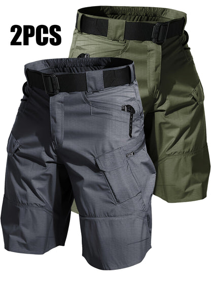 Lot de 2 shorts cargo pour homme à poches multiples - Shorts durables, coupe décontractée, parfaits pour la randonnée, le camping, la pêche et le travail, bas tactiques utilitaires pour homme, tailles S-XXXL, noir, gris, kaki, vert kaki