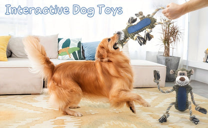 Jouet interactif pour chien en forme de singe couineur avec corde de traction, peluche douce à mâcher pour grands et petits chiens, soulagement de l'anxiété, sifflet et pouic intégrés, meilleur cadeau pour les propriétaires de chiens