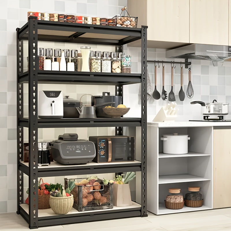 Étagère métallique robuste à 5 niveaux, capacité de 2000 lb, support de rangement pour garage | Étagère en acier réglable de 72 po et 60 po de hauteur pour garage, sous-sol, garde-manger, placard, buanderie – Noir