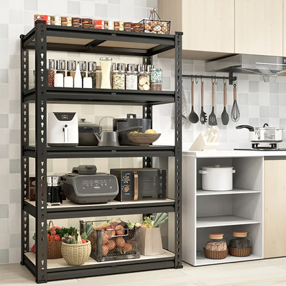 Étagère métallique robuste à 5 niveaux, capacité de 2000 lb, support de rangement pour garage | Étagère en acier réglable de 72 po et 60 po de hauteur pour garage, sous-sol, garde-manger, placard, buanderie – Noir