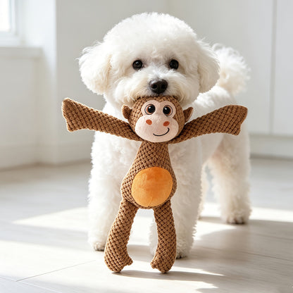 Jouet en peluche grinçant extra large pour chiens et chats – Singe en dessin animé interactif à double couche résistant aux déchirures, jouet à mâcher bruissant, sans pile nécessaire