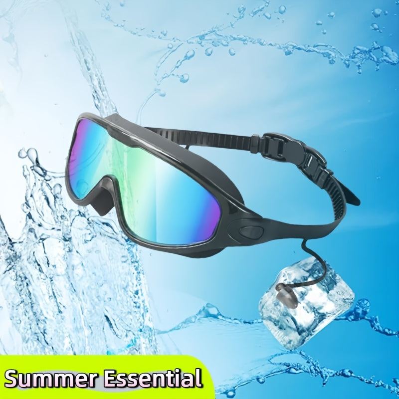 Lot de 2 lunettes de natation antibuée avec bouchons d'oreilles, pince-nez et sac étanche – Lunettes de natation avec protection UV pour hommes, femmes et adolescents, kit d'accessoires pour piscine extérieure et sports nautiques