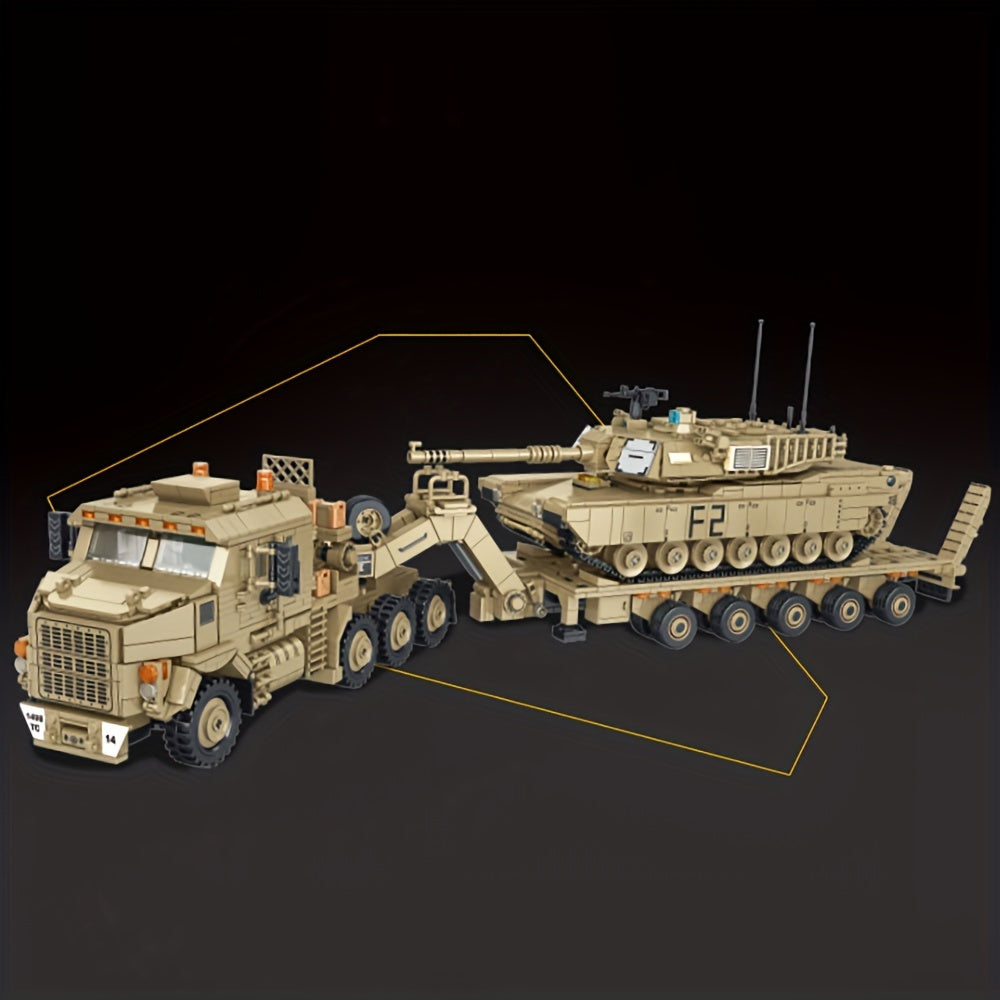Set de construction de 3482 pièces - Camion de transport de char militaire, modèle de véhicule lourd MOC, kit de construction pour adultes, cadeau pour passionnés de militaire, pièce de collection, briques compatibles
