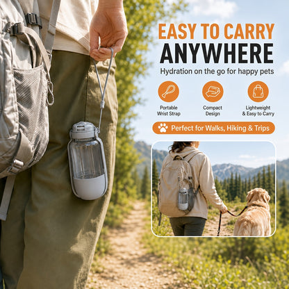 Gourde portable pour chien 2-en-1 avec écuelle - Distributeur d'eau anti-fuite de 520 ml pour animaux, grande capacité pour promenade, randonnée et camping