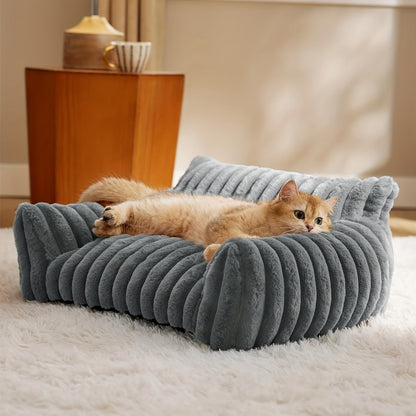 Canapé-lit pour chats d'intérieur - Panier apaisant et moelleux avec revêtement en velours côtelé de qualité supérieure, structure de soutien indéformable, canapé douillet pour chats et petits chiens