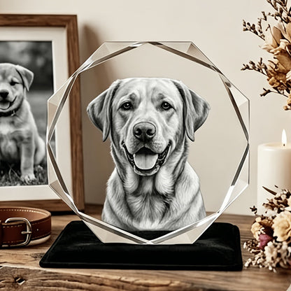 Souvenir en cristal gravé au laser avec photo de chien - Objet décoratif octogonal avec gravure 3D, cadeau commémoratif éternel pour les amoureux des chiens, idéal pour les anniversaires et en hommage à un animal disparu