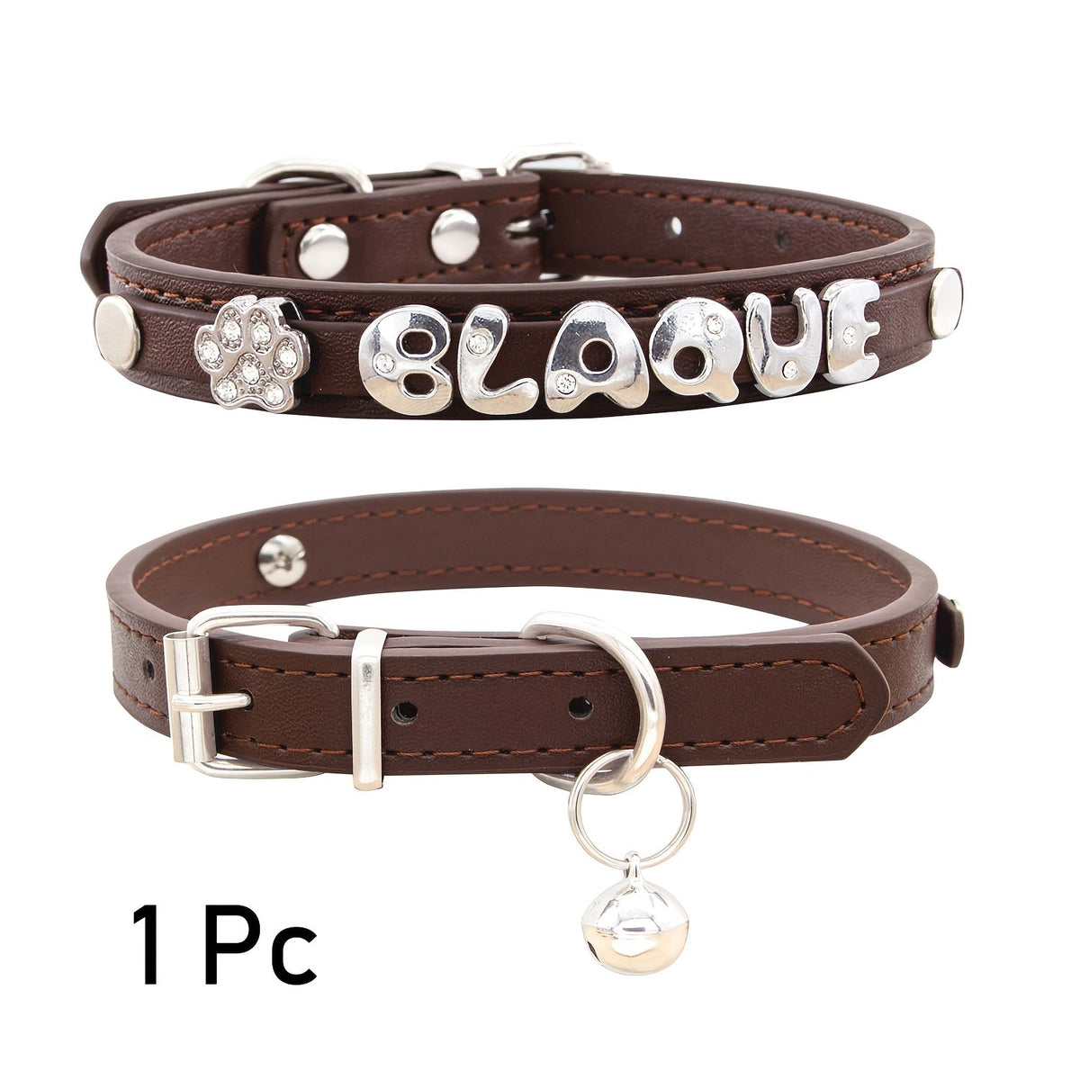 Collier pour chat et chien en similicuir personnalisé avec médaille, collier d'identification sur mesure pour petits et moyens chiens et chats, collier réglable pour animal de compagnie avec breloque exquise, 11 couleurs du XS au M