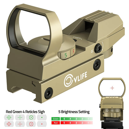 Viseur point rouge et vert 1x22x33 avec rail Picatinny 20 mm - 4 réticules, 5 réglages de luminosité, lunette à large champ de vision pour fusils et carabines