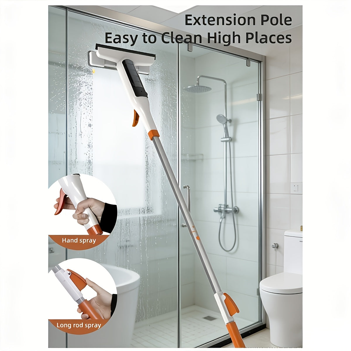 Kit de nettoyage pour vitres 3-en-1 avec rac lette et grattoir sur manche métallique durable pour fenêtres en hauteur, parois de douche et pare-brise de voiture – Outil de nettoyage domestique sans traces