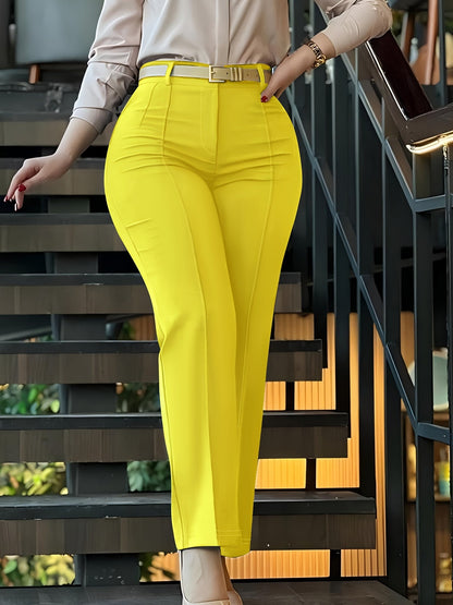 Pantalon de tailleur femme uni – Pantalon structuré chic et long 100 % polyester pour le bureau, le business casual et les occasions formelles