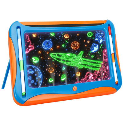LED Light Up Drawing Board for Kids 8 Light FX Modes Doodle Tracing Art Set with 9 Double-Sided Cards 6 Washable Markers Flip Stand Creative STEM Toy Birthday Christmas Gift Girls Boys Ages 3-8