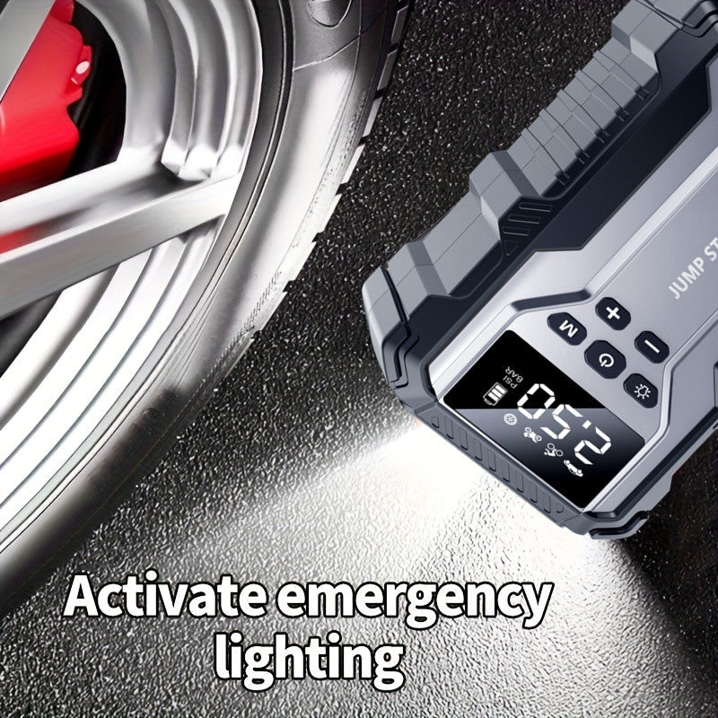 Kit de démarrage portable pour voiture, booster de batterie 12V multifonction avec lampe de poche LED, éclairage de secours SOS et pompe à air pour voitures, camions et accessoires d'alimentation d'urgence