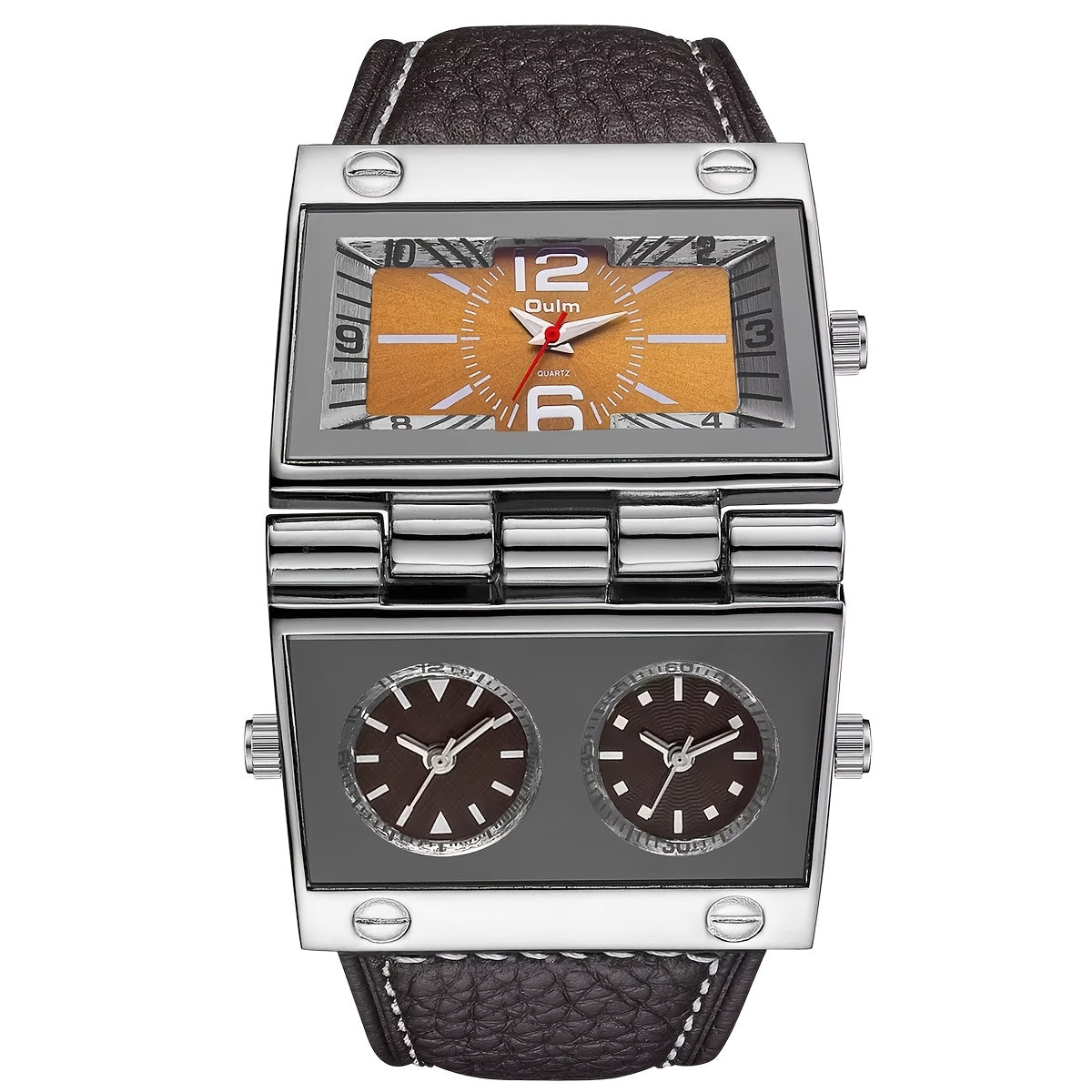 Montre à quartz de sport de luxe pour homme avec affichage double fuseau horaire - Montre-bracelet analogique à aiguilles avec boîtier en alliage, bracelet en similicuir et pile, pour le travail, les loisirs et comme cadeau en plein air