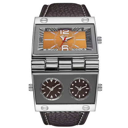 Montre à quartz de sport de luxe pour homme avec affichage double fuseau horaire - Montre-bracelet analogique à aiguilles avec boîtier en alliage, bracelet en similicuir et pile, pour le travail, les loisirs et comme cadeau en plein air