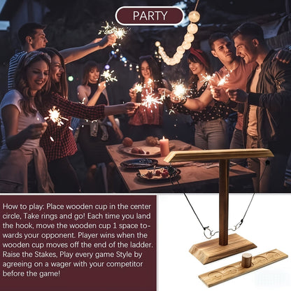 Jeu de lancer d'anneaux en bois pour adultes et enfants - Jeu de crochet et anneaux pour l'intérieur et l'extérieur, montage facile, design en bois naturel, cadeau amusant pour les soirées en famille, au bar ou dans le jardin
