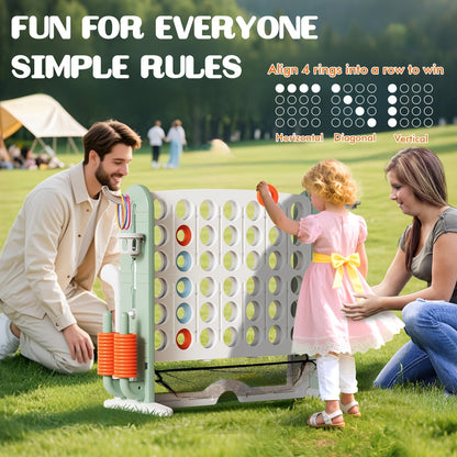 Giant 4-in-1 Outdoor Game Set Height Adjustable 2.6-3.2FT Connect Four Game with Quick Release Slider Mesh Pocket Kids Adults Backyard Party Birthday Gift Boys Girls Family Fun Yard Game