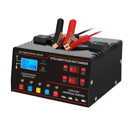 Chargeur de batterie universel intelligent 12V 24V avec écran LCD, réparation par impulsion, maintien de charge pour voiture, camion, moto, bateau, tondeuse à gazon, moissonneuse – Régulation automatique de la température