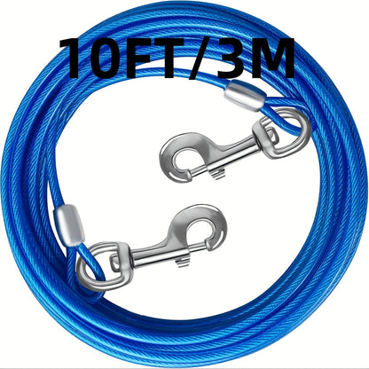 Câble d'attache pour chien pour jardin – Laisse en fil d'acier robuste pour extérieur de 3/4,5/6/9 mètres avec clips durables, pour grands chiens jusqu'à 75 kg, bleu