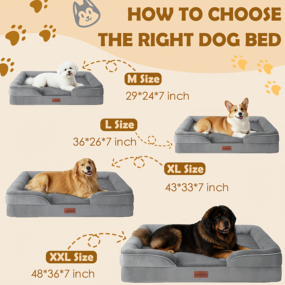 Canapé-lit pour chien extra large, 100 % mousse de soutien, traversin sur 4 côtés, housse amovible et lavable, fond antidérapant, soutien articulaire, lit pour animal de compagnie doux et chaud, gris, M L XL XXL, toutes races